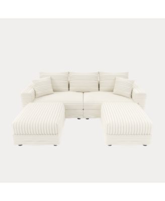 Plush Corduroy 3-Seat Sofa with Ottomans