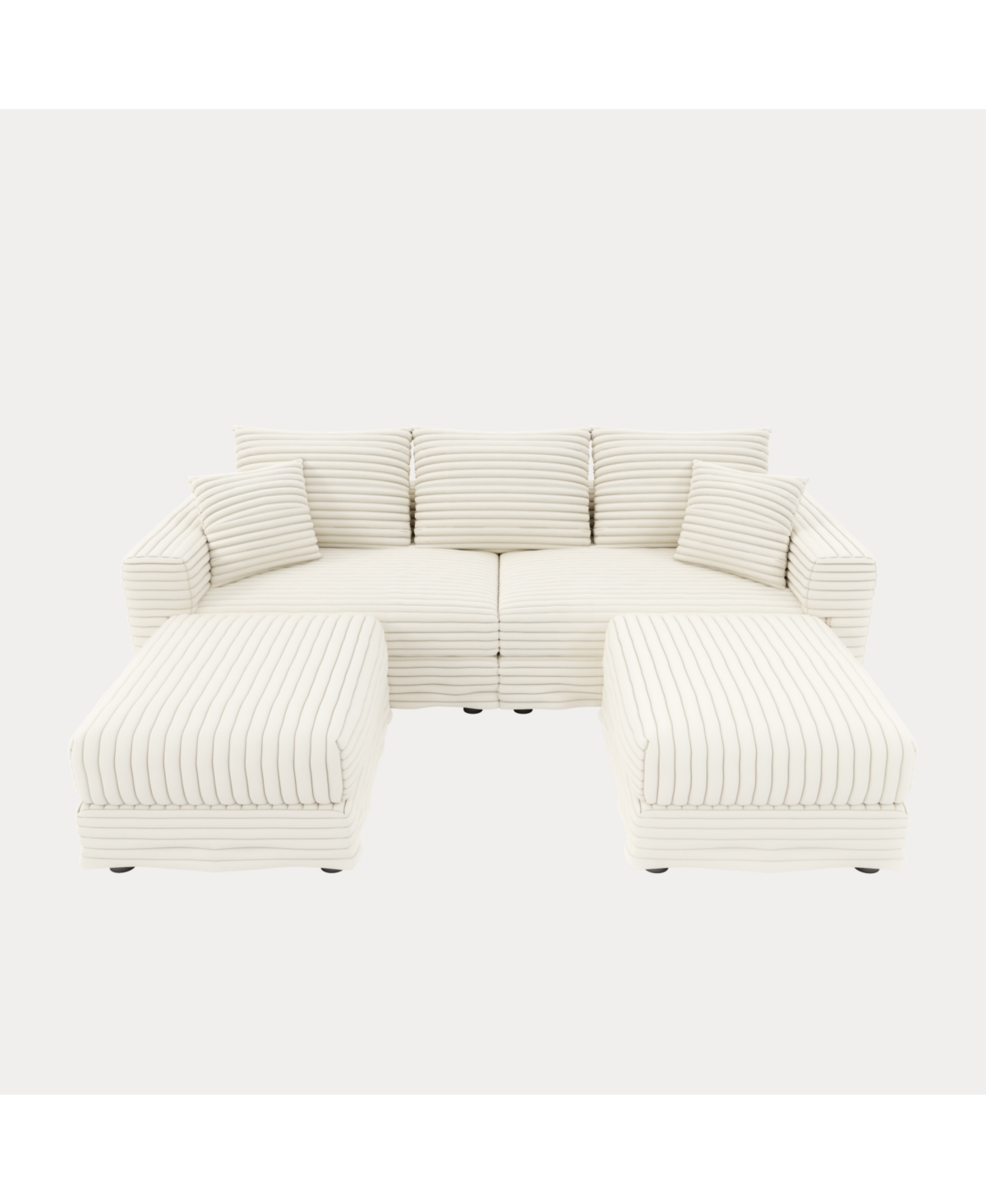 Streamdale Furniture Plush Corduroy 3-Seat Sofa with Ottomans