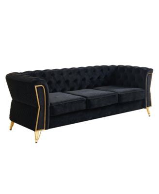 Modern Tufted Velvet Sofa 87.4 inch for Living Room Black Color