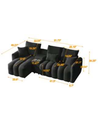 Teddy Fabric Sectional Sofa with Console, USB & Cup Holder