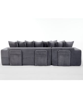 Oversize Cloud Couch L-Shape Sleeper Sofa Bed, 8 Pillows, Corduroy