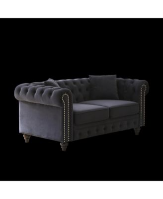 Modern Velvet Chesterfield Sofa with Nailhead Arms