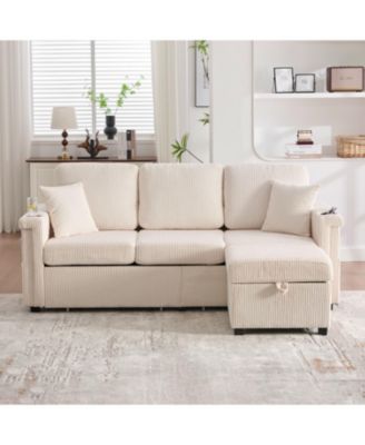 Streamdale L-Shaped Sectional Sofa w/ Storage Ottoman, USB, Cup Holder, Corduroy