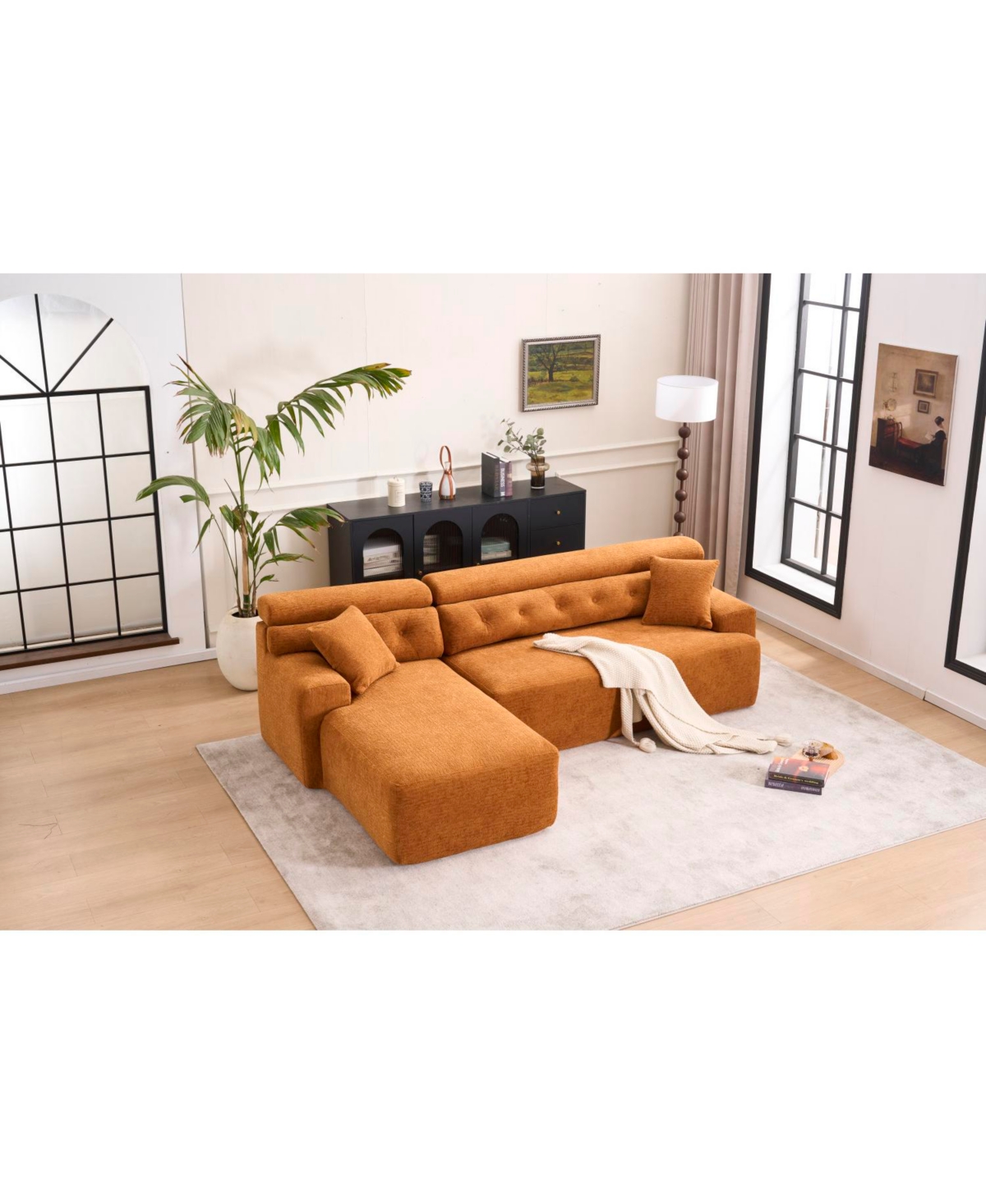 Streamdale Orange Convertible Sectional Sofa, 86"L