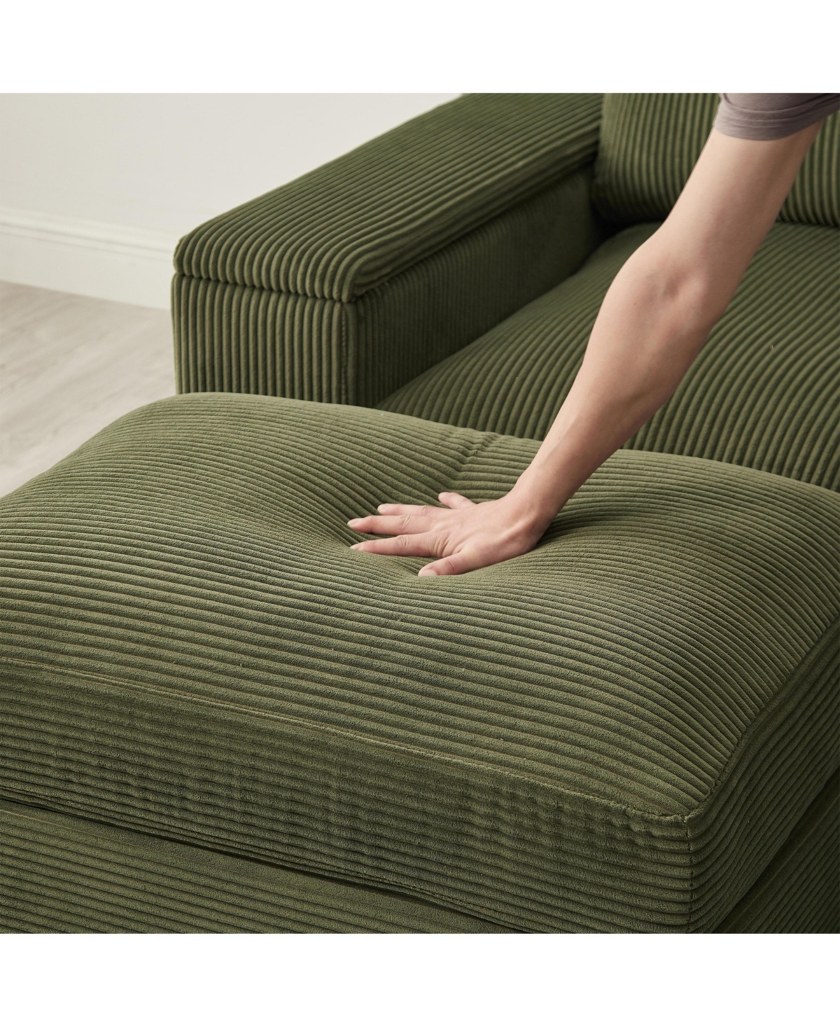 Streamdale Corduroy Sectional Sofa with Ottomans - Dark Green