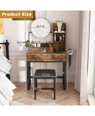 LED Lighted Makeup Vanity Table with Drawers & Chair