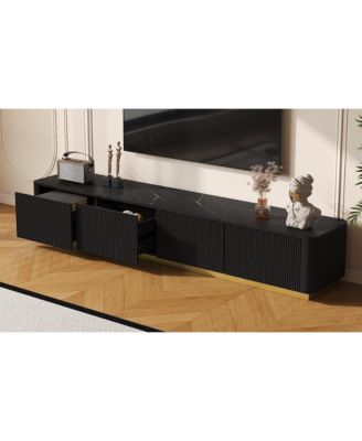 Streamdale Luxury Fluted TV Stand - 85", Faux Marble, 4 Drawers, Gold Base