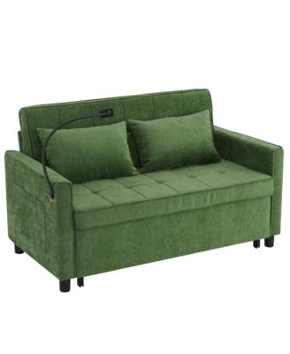 56.9" Loveseat Sleeper Sofa w/ USB Ports & Phone Holder, Green