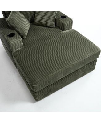 Corduroy Chaise Lounge Sofa, Detachable Cushions, 3 Colours