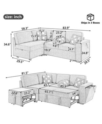 Convertible Sectional Sofa Bed w/ Pull-Out Sleepers, Table, USB, Storage