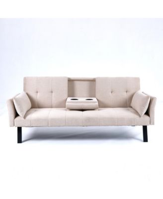 Streamdale 70" Cotton Linen Sofa Bed- Foldable, Cup Holder, Side Storage