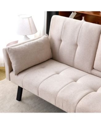 Streamdale 70" Cotton Linen Sofa Bed- Foldable, Cup Holder, Side Storage