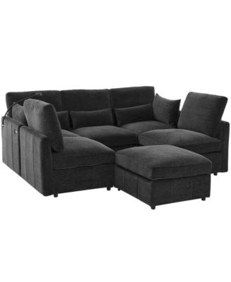 Streamdale Modern Sectional Sofa U-shaped Couch w/ Ottoman, USB & Phone Holder