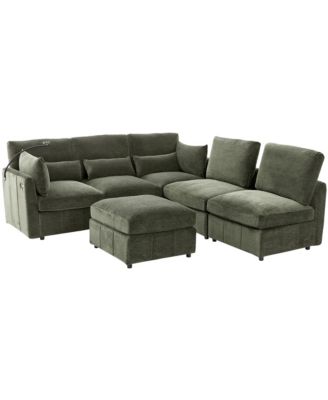 Modern Sectional Sofa U-shaped Couch with Ottoman, USB & Phone Holder - Green