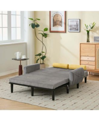 Corduroy Loveseat Sofa Bed with Storage & USB