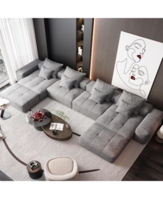  Modern Chenille Sectional Sofa with 8 Pillows, DIY Combination, GREY