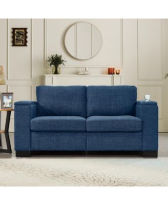 67.7" Modern Blue Loveseat with Cup Holder & Storage