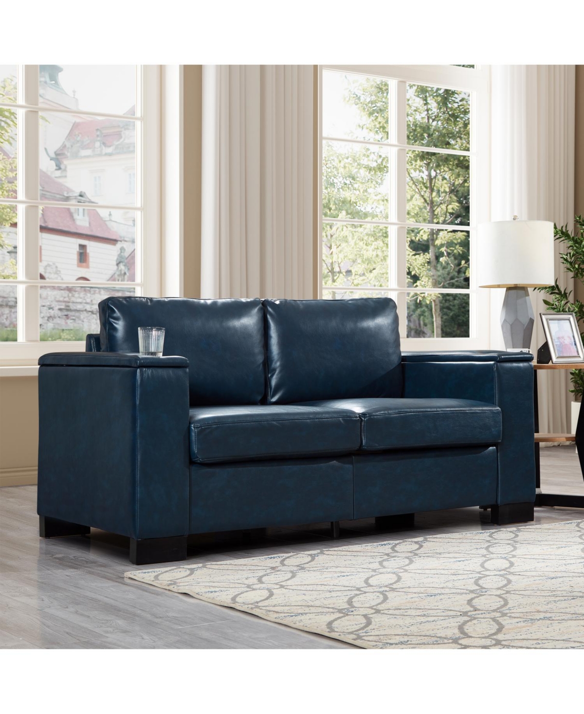 Streamdale Furniture Modern Faux Leather Loveseat with Cup Holder & Storage