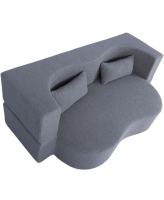 2-in-1 Full Sofa Bed- Teddy Fabric, No Assembly, Pillows, Grey