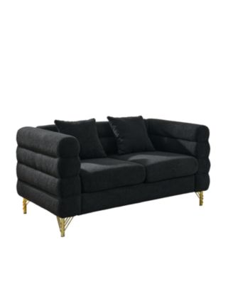 60" Oversized 2-Seater Sectional Sofa, Black Teddy