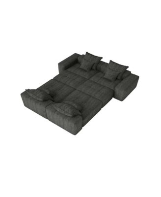 Modern Oversized Chenille Sectional Sofa w/ 8 Pillows, DIY, Black