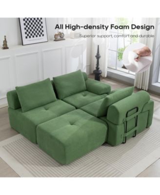 L-Shaped Corduroy Sectional Sofa Bed - Memory Foam, Steel Frame