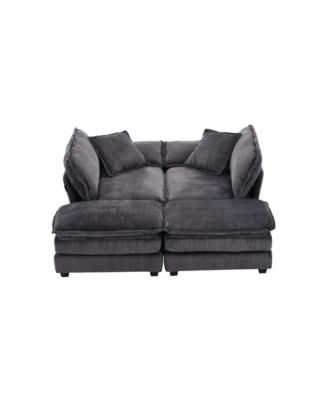 Corduroy 2-Seat Sofa w/ Pillows & Ottomans