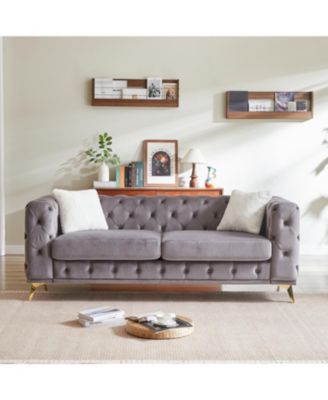 Deluxe Velvet Chesterfield Sofa with Tufted Buttons, 2 Pillows