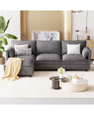 107.8" 3 Seater L-Shaped Sofa Couch with Ottoman & Pockets