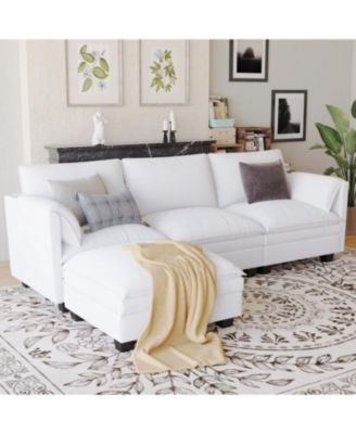 107.8" 3 Seater L-Shaped Sofa Couch with Ottoman & Pockets