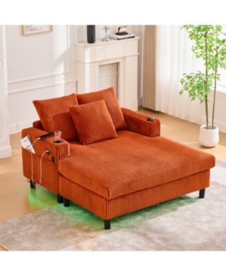  Corduroy Oversized Recliner Sofa w/ USB, LED, Cup Holder