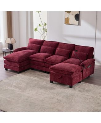 Streamdale 106" U-Shape Sectional Sofa Cloud Couch, Chenille, Ottoman & Pillows