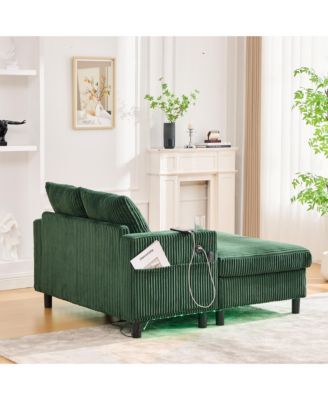 Corduroy Oversized Recliner Sofa w/ USB, LED, Cup Holder