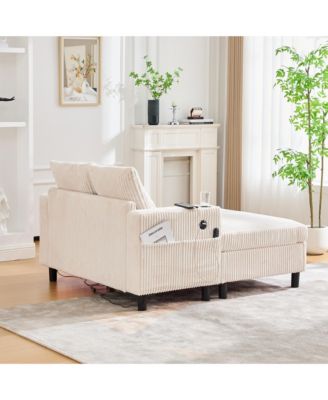  Corduroy Oversized Recliner Sofa w/ USB, LED, Cup Holder
