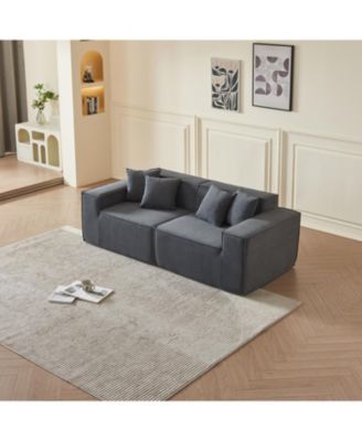 Corduroy Modular Loveseat Sofa - Compact Sectional Couch