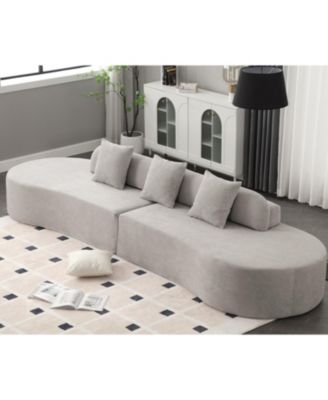 Modern Curved Terrycloth Sofa w/ Pillows