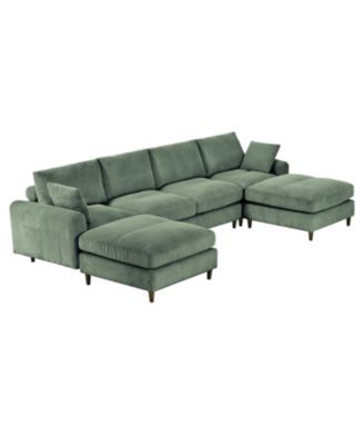 Corduroy Modular Sectional Sofa, Olive Green 6 Seat
