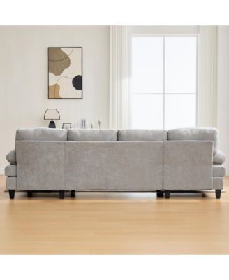 U-Shaped Chenille Sectional Sofa with Dual Chaise & Storage