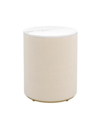 Upholstered Nightstand 2 Set, 3 Drawers, Round, Beige