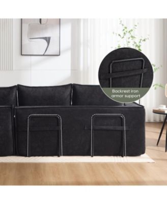  Modern Minimalist Sectional Sofa with Chaise - Black