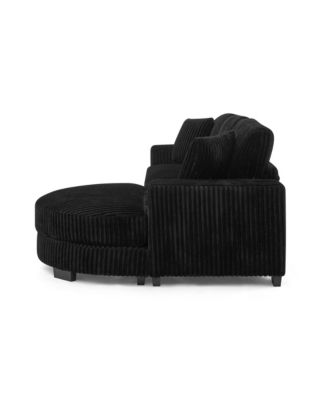  Corduroy Tufted Sleeper Sectional Sofa, L-Shaped, Modular - Black