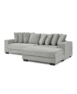 Corduroy Tufted Sleeper Sectional Sofa, L-Shaped Modular Convertible - Gray
