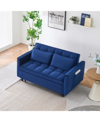 55" Blue Velvet Sofa Bed with Pockets