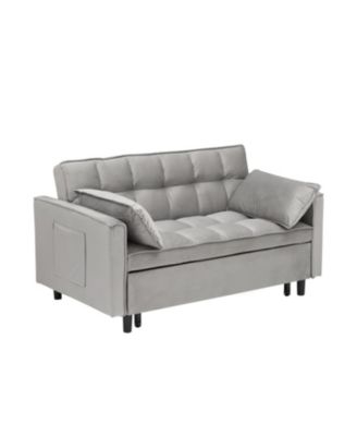 Velvet Loveseat Futon Sofa Bed with Pillows & Pockets - Gray