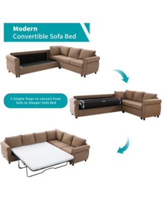 Sleeper Sofa Bed, Pull Out Couch, L Shaped Sectional, 104" Large, Brown