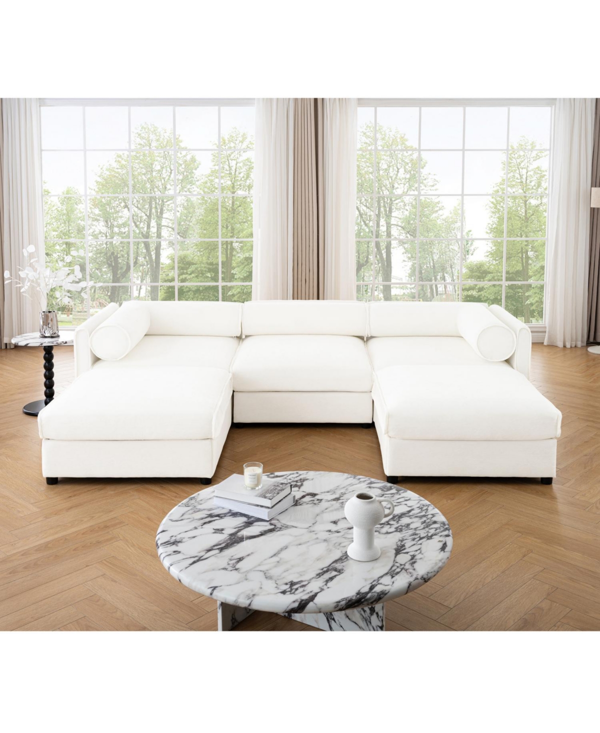 Streamdale Furniture White Chenille Sofa with Storage Ottoman