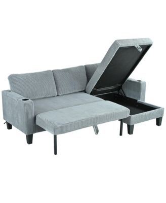 Streamdale Reversible Corduroy Sectional Sofa with Storage Chaise & USB