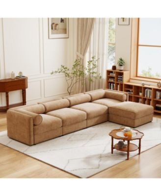  Modular Sectional Sofa, Storage, Cylindrical Backrest, Camel