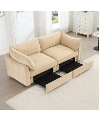Chenille Wheat 2-Seater Sofa with Storage Drawers