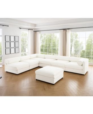 Streamdale Modern White Chenille Modular Sectional Sofa with Storage